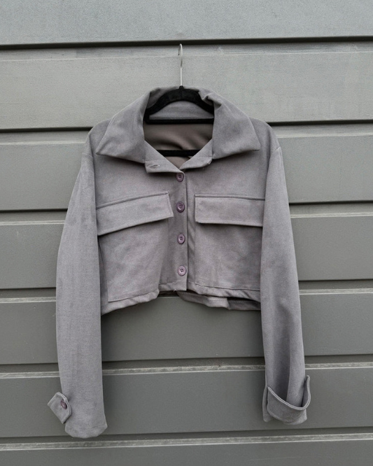 Chaqueta Cropped de Gamuza Grey